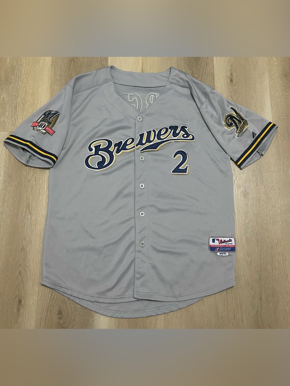 Majestic Milwaukee Brewers Gray Navy Gold #2 Jersey